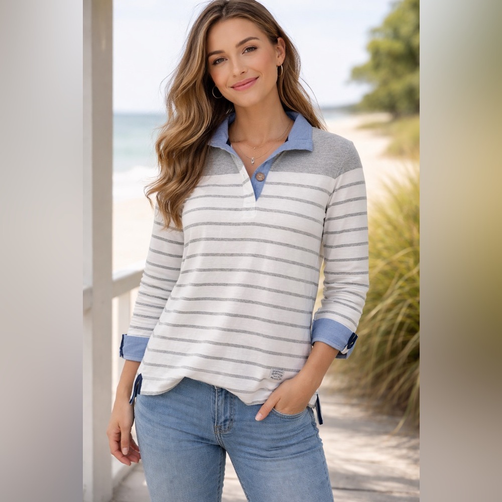 EUC women’s Orvis long sleeve cotton rugby shirt.